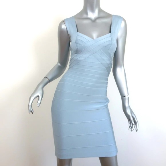 Herve Leger Dresses & Skirts - Herve Leger Criss Cross Bandage Dress Light Blue Size Small Sleeveless Mini